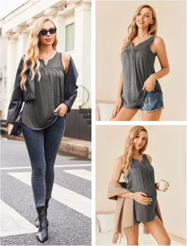 Vista 4 de Ekouaer Camisetas sin mangas para lactancia materna para mujer, de doble capa, ropa de embarazo de verano