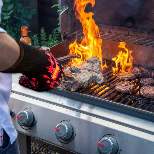 Vista 2 de Black Rock Grill Guantes de cocina resistentes al fuego y al calor 923F -11.8 in de silicona para horno de seguridad con dedos, guantes