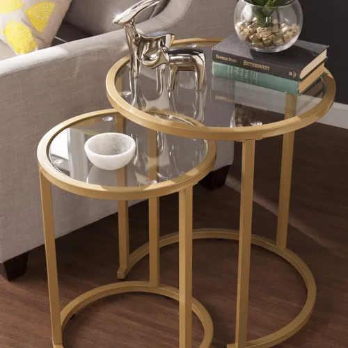 Vista 5 de SEI Furniture Evelyn Glam - Juego de mesa auxiliar nido (2 unidades), color dorado