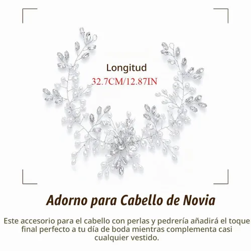 Vista 3 de Asooll Tocado nupcial de plata accesorios para el cabello de boda Rhinestone piezas para el cabello para mujeres