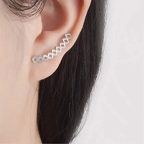 Vista 2 de Aretes minimalistas de plata de ley con rombos conectados geométricos para mujer, hipoalergénicos