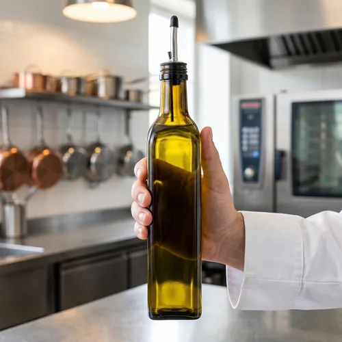 Vista 5 de Restaurantware-Chef 101 Dispensador de aceite de oliva de 16.9 onzas, 1 botella dispensadora de aceite de cocina, con vertedor de acero inoxidable