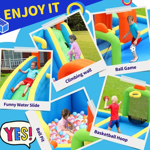 Vista 6 de Tobogán acuático inflable,Casa de rebote de agua con tobogán,Castillo animoso para niños al aire libre,Parque acuático inflable para niños patio