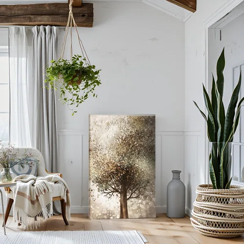 Vista 5 de OuElegent Lienzo de árbol marrón para pared, pintura de árbol de fantasía, imagen de tía, obra de arte para el hogar, oficina, dormitorio, sala