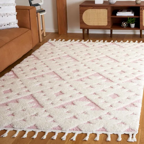 Vista 23 de SAFAVIEH Alfombra marroquí con borlas, 2 x 3 pies, marfil y marrón, no desprende pelusa y fácil de limpiar, textura alta y baja, ideal