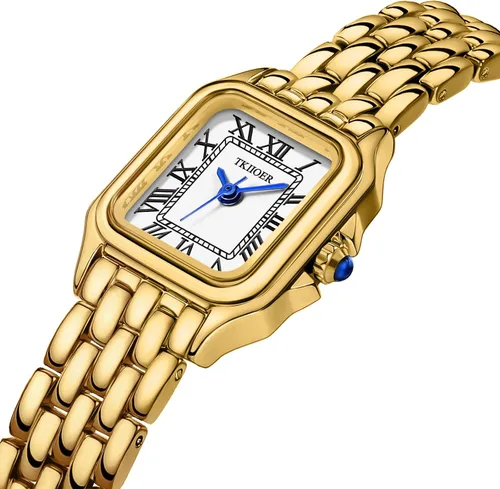 Vista 2 de Relojes pequeños de oro para mujer, relojes vintage con esfera romana para mujer, reloj analógico de caja rectangular para mujer