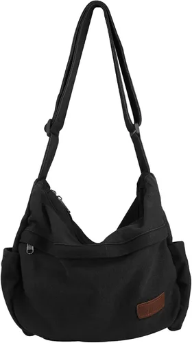 Vista 10 de Bolso bandolera grande de lona con múltiples bolsillos para hombres y mujeres, bolso cruzado de hombro para laptop