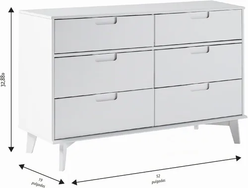 Vista 2 de Walker Edison Sloane - Cómoda de madera maciza con mango ranurado de 6 cajones, 52 pulgadas, color blanco