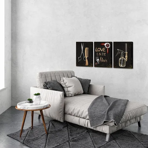 Vista 4 de SkenoArt Arte de pared de peluquería de moda, herramientas de peluquería, lienzo para decoración de pared, juego de tijeras para el cabello, pintura