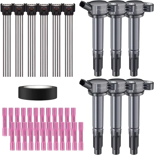 Vista 39 de Juego de 4 bobinas de encendido y arnés de cableado con conector pigtail compatible con Accord Odyssey Acura Saturn 3.0L 3.2L 3.5L V6 C1221 UF242
