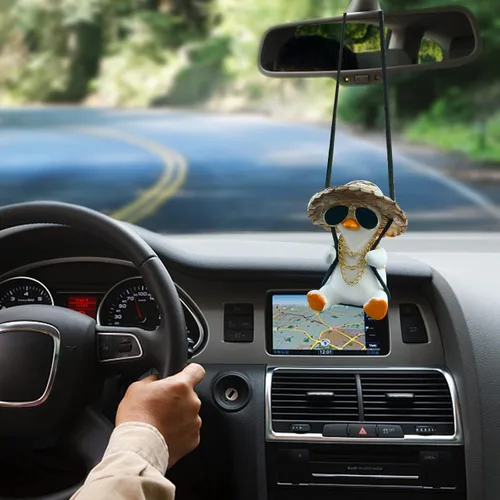 Vista 4 de 2 piezas de adorno colgante de auto de pato oscilante, lindo adorno colgante de auto de pato oscilante, decoración interior, espejo retrovisor