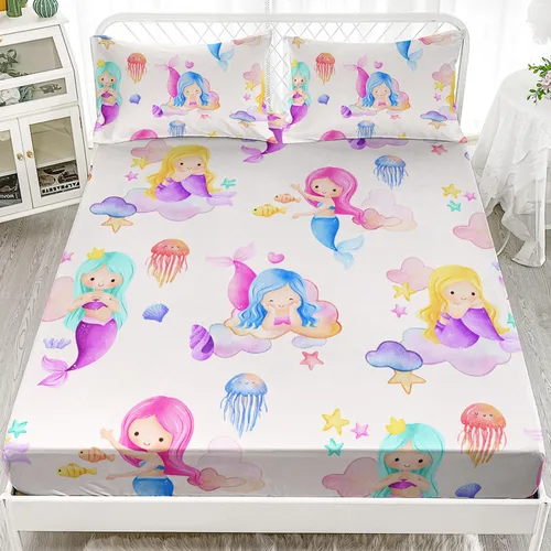 Vista 20 de AILONEN Axolotl - Juego de sábanas bajeras para niños, tamaño individual XL, color rosa y azul degradado kawaii, lindas sábanas de fresa salamandra