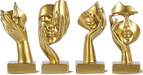 Vista 8 de Juego de 4 Figuritas de Pensador Abstracto Negro, Estatua Pequeña de Arte Facial para el Hogar para Decoración de Acentos Dormitorio de Mujeres