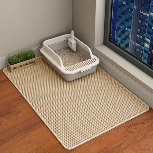 Vista 10 de HCY&WLD Tapete para arena de gatos, 45x26/35x24/30x22/24x18 pulgadas, tapete de doble capa para caja de arena de gatos, EVA antideslizante