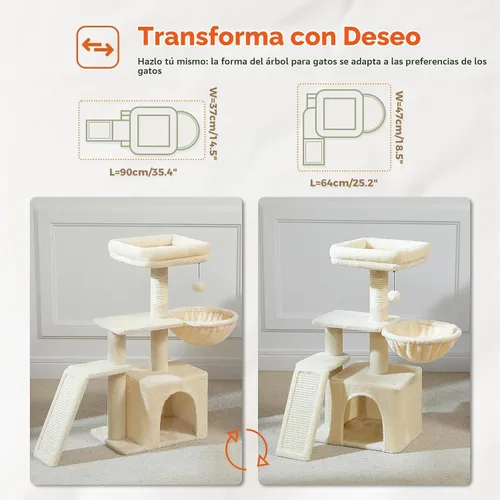 Vista 2 de PETEPELA Árbol de cactus para gatos y gatos pequeños, torre para gatos de Beige