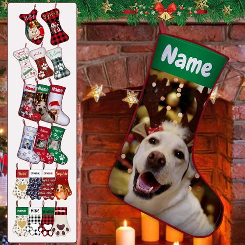 Vista 31 de Calcetines de Navidad personalizados para perros y gatos, 42 patrones de perros y mascotas, calcetines de Navidad personalizados con nombres, adorno
