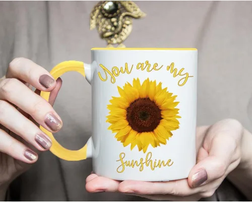 Vista 3 de Taza de café con diseño de girasol, con texto en inglés "You Are My Sunshine Sunflowers", regalo para novia, mamá, papá, pareja, hija, amigo