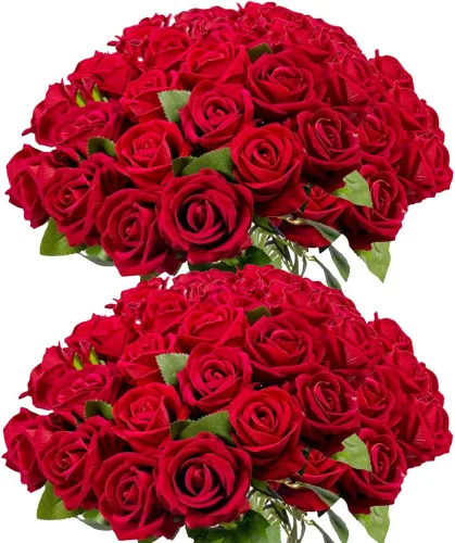 Vista 7 de Rosas artificiales, 50 unidades, flores de seda de terciopelo