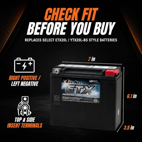 Vista 5 de Deka Power Sports ETX20L batería