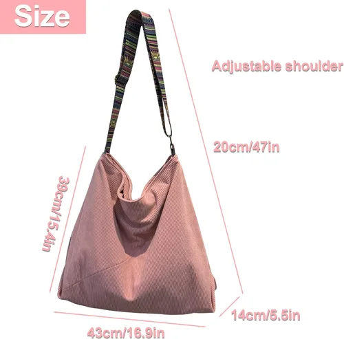 Vista 7 de Bolso de mano de pana para mujer, bolso cruzado Hobo para mujer con correa de guitarra, bolso de mensajero de lona para la escuela, el trabajo