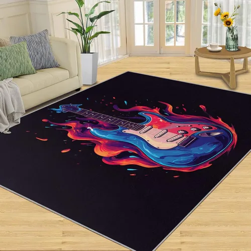 Vista 15 de Alfombra de guitarra, alfombra de 2 x 3 pies para entrada, alfombra de área musical, alfombra lavable de guitarra fresca para dormitorio, alfombra