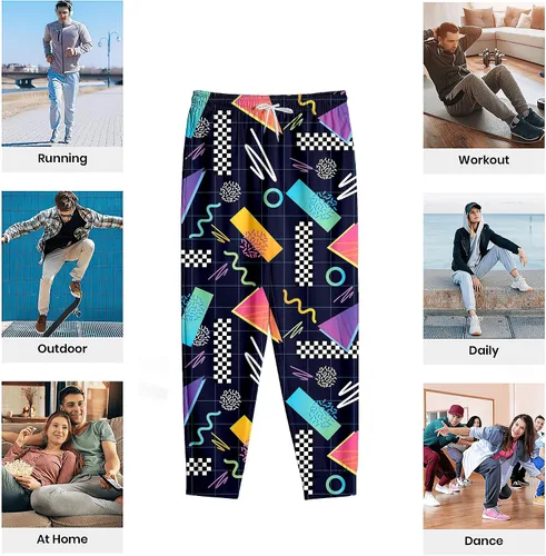 Vista 6 de Pantalones deportivos de moda estilo de los años 80 para hombre, pantalones deportivos divertidos para hombre, pantalones deportivos casuales