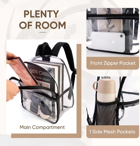 Vista 3 de JOWURY Mochila transparente aprobada para estadios de 12 x 6 x 12, bolsa transparente para eventos de estadio, hecha de plástico PVC impermeable