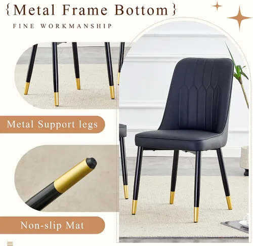 Vista 7 de Juego de mesa de comedor moderno para 4, juego de mesa de comedor negro de 67 pulgadas con mesa ovalada de madera de 3.5 pulgadas de grosor y base