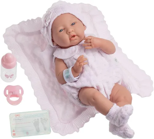 Vista 9 de JC Toys La Newborn Muñeca bebé niña de 15 pulgadas de vinilo anatómicamente correcta con traje blanco y rosa y accesorios de lujo Diseñada