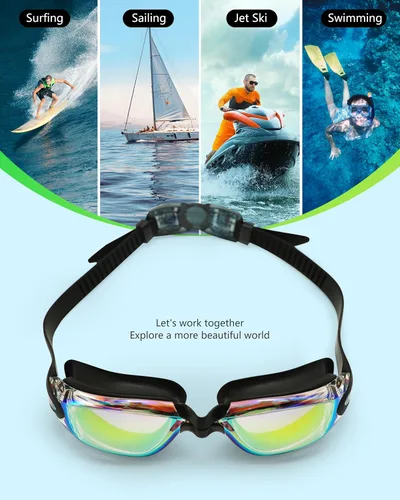Vista 3 de Gafas de natación profesionales, antivaho, protección UV, a prueba de fugas, diseño de visión amplia para adultos, paquete de 2 gafas de natación