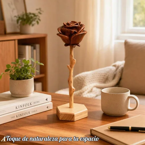 Vista 6 de Rosa de madera tallada a mano, flor eterna hecha a mano Marrón-rosa