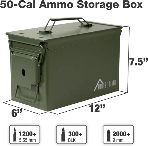 Vista 2 de HOMESTEAD Caja de Munición de Metal Calibre 50 – Paquete de 6 Cajas de Almacenamiento de Munición de Acero Militar M2A1, Contenedores de Munición