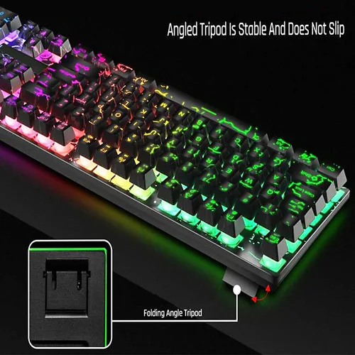 Vista 5 de Guiheng Combo de teclado y mouse para juegos con diseño de arco iris con cable, 104 teclas que iluminan la sensación mecánica, teclado