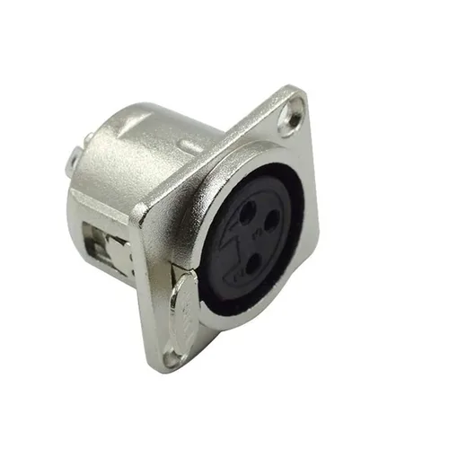 Vista 2 de XLR hembra Jack 3 pines montaje en panel, conector XLR hembra de audio altavoz micrófono conector 4 piezas, carcasa de metal plateado