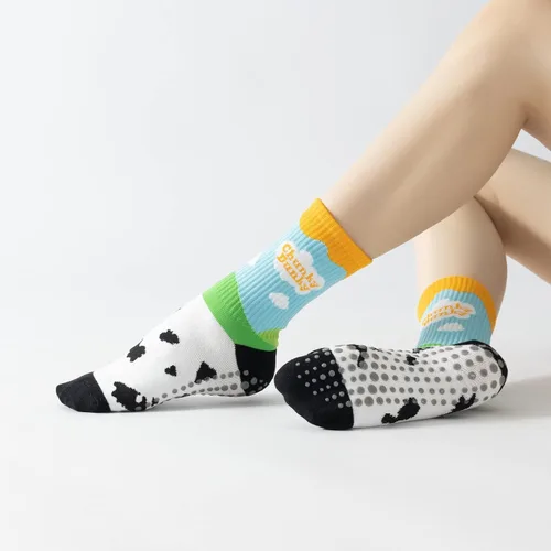 Vista 2 de Calcetines de yoga y pilates con empuñaduras para mujer, antideslizantes, coloridos, teñido anudado, acolchados, calcetines para bailar en barra