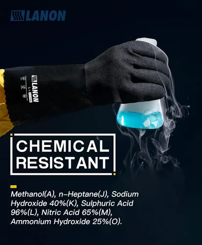 Vista 2 de LANON Guantes de nitrilo resistentes a productos químicos, guantes de goma reutilizables de alta resistencia con palma texturizada de microespuma
