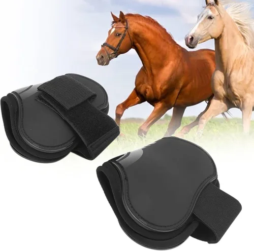 Vista 3 de Zerodis Botas de tendón de caballo, 4 unidades, botas protectoras de pezuña de caballo, ligeras, ajustables, botas de frente abierto, botas equinas