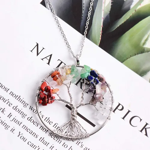 Vista 3 de YGLINE Collar de cristal curativo con piedra natural para mujer, aleación, Vida del árbol