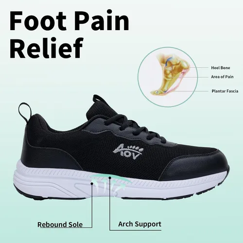 Vista 2 de QAUPPE Zapatos para fascitis plantar para hombre, tenis anchos para caminar diabéticos con soporte de arco acolchado para pies hinchados US7-13