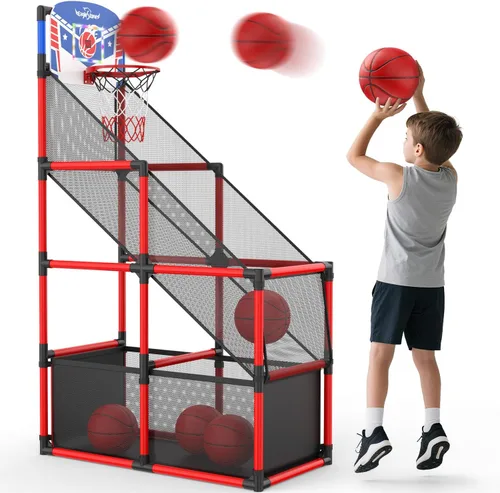 Vista 10 de EagleStone Aro de baloncesto arcade ajustable con retorno de pelota para Azul y amarillo