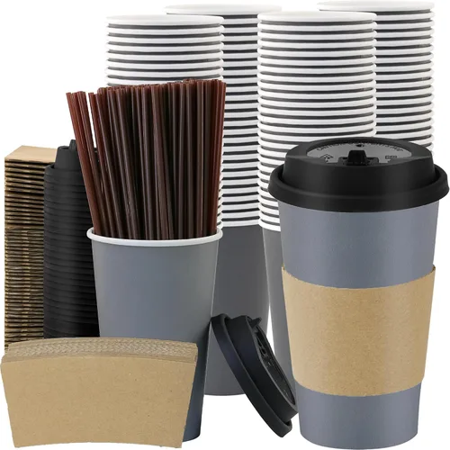 Vista 49 de Paquete de 100 tazas de café desechables de 8 onzas, tazas de papel desechables de color marrón a granel, tazas de café para té caliente, chocolate