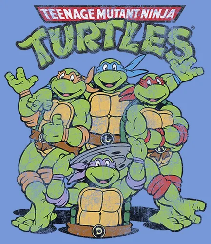 Vista 2 de Teenage Mutant Ninja Turtles - Camiseta de grupo de tortugas para niños, color azul rey jaspeado, talla XL
