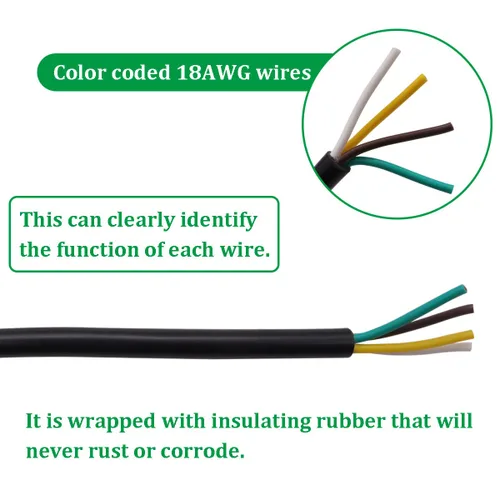 Vista 4 de Arnés de cableado de remolque de 4 vías de 5 pies/4.9 ft, conector de extensión de cable de remolque plano de 4 pines 18AWG