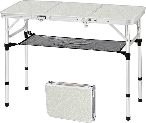Vista 10 de Mesa plegable pequeña, mesa de aluminio de campamento de 24 pulgadas de largo x 16 pulgadas de ancho con patas de altura ajustable, mesa de comedor