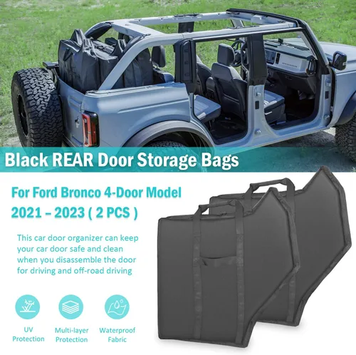 Vista 2 de Par de bolsas de almacenamiento negras para puerta trasera para Ford Bronco modelo 2021-2023