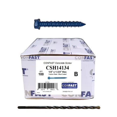 Vista 12 de Anclaje de tornillo de hormigón con cabeza hexagonal de 1/4 x 1-1/4 pulgadas con broca para anclar a mampostería, bloque o ladrillo (100 por caja)
