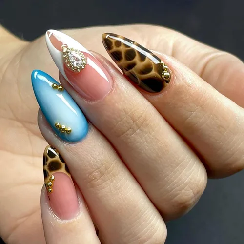 Vista 11 de Uñas postizas largas a presión, color negro, diseño francés y floral, 24