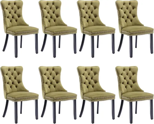 Vista 37 de SoarFlash Juego de 2 sillas de comedor de terciopelo, silla lateral de respaldo alto, silla lateral moderna tapizada de alta gama con botones Beige