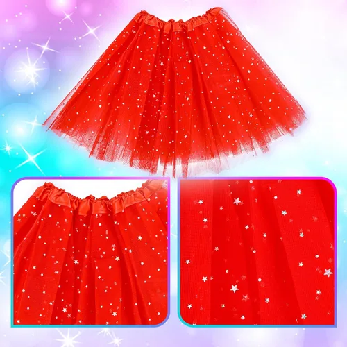 Vista 3 de Yolev Faldas tutú para mujeres y niñas adultas, falda tutú de tul elástica de 3 capas con lentejuelas y estrellas, falda de burbujas retro