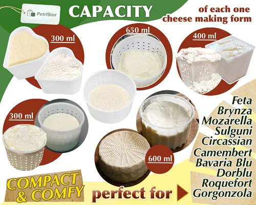 Vista 7 de PetriStor - Kit de 16 piezas de queso suave para principiantes - Moldes de queso pequeños - Moldes de queso crema para hacer queso - Molde
